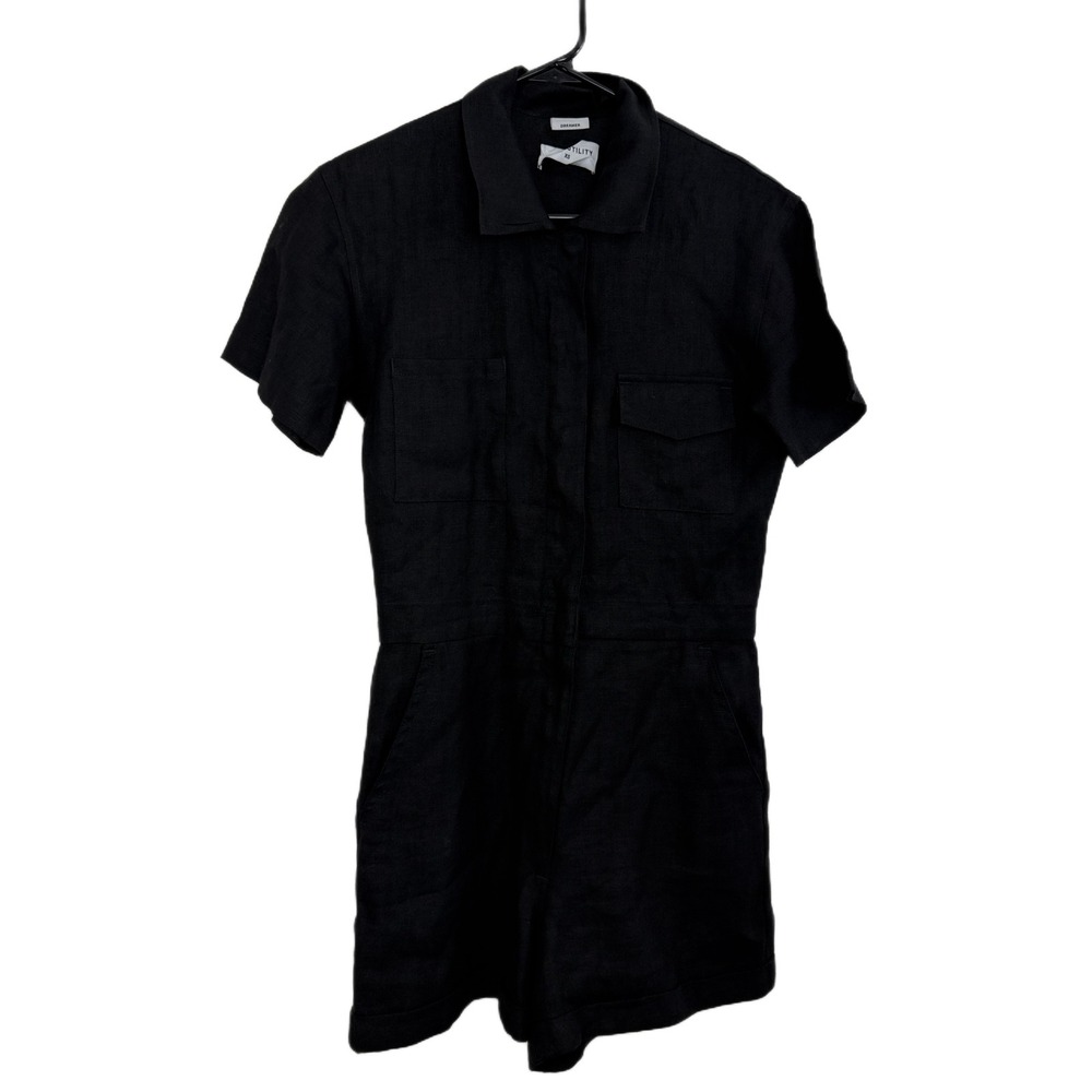 Rivet Utility Dreamer Romper Womens XS Black Short Sleeve Shorts Zip Snap